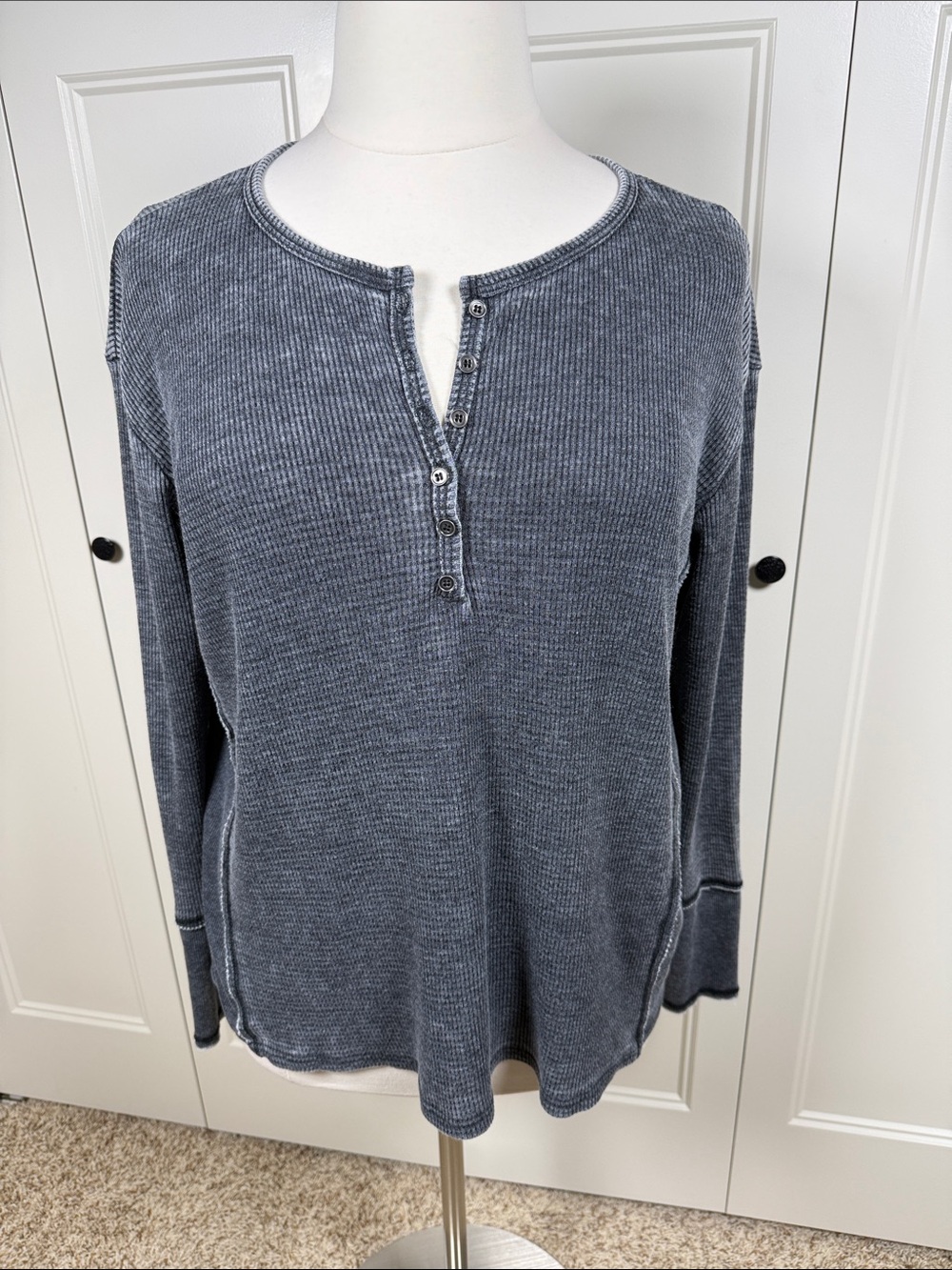 Treasure & Bond Washed Charcoal Henley Thermal Long Sleeve Size XL
